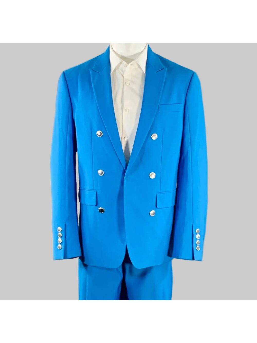 BURBERRY SS23 Size 40 Blue Wool Peak Lapel Double Breasted Suit